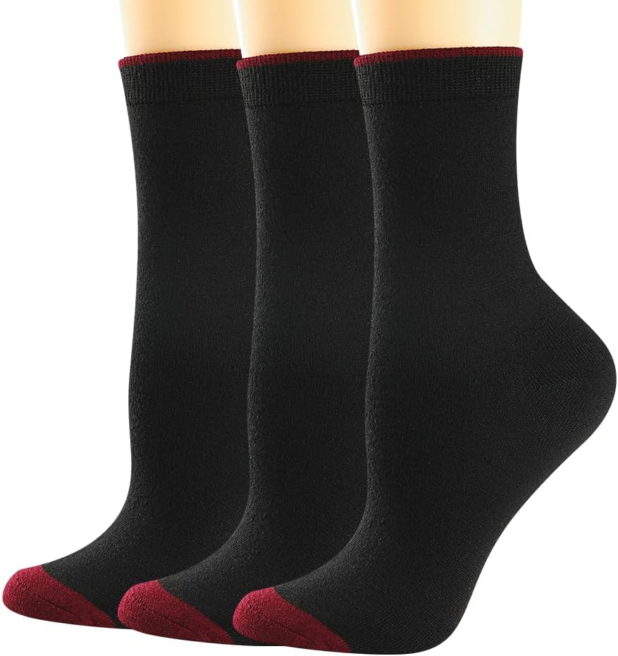 Thin Merino Wool Boot Socks for Women, Warm Black Winter Cozy Comfy Breathable Dress Crew Hiking Socks Womens