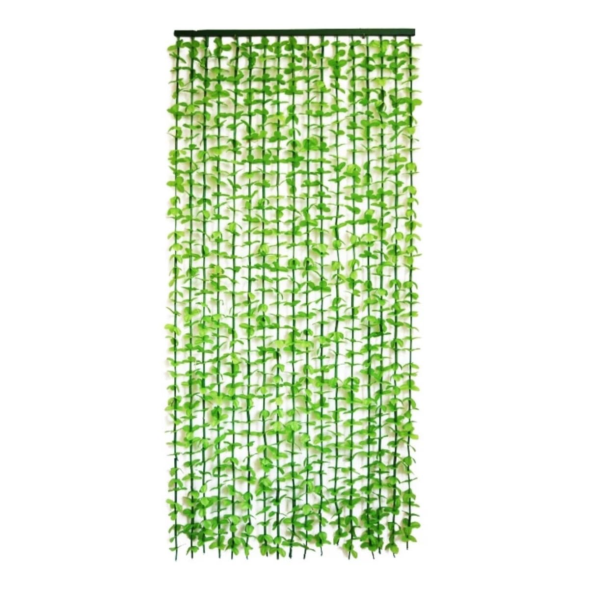 Rideau de Porte décoratif à Perles en Forme de Feuille de Bambou Verte, Rideau à chaînette pour intimité, 70 cm à 120 cm, Rideau à Rayures et Pompons (100 x 200 cm)