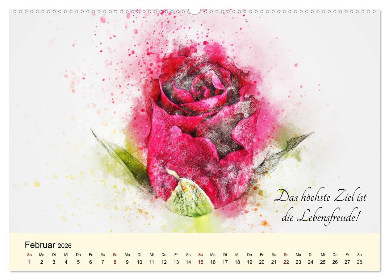 Aquarelle und Lebensweisheiten (hochwertiger Premium Wandkalender 2026 DIN A2 quer), Kunstdruck in Hochglanz: Lebensweisheiten für glückliche Momente und mehr Freude! (CALVENDO Gesundheit)