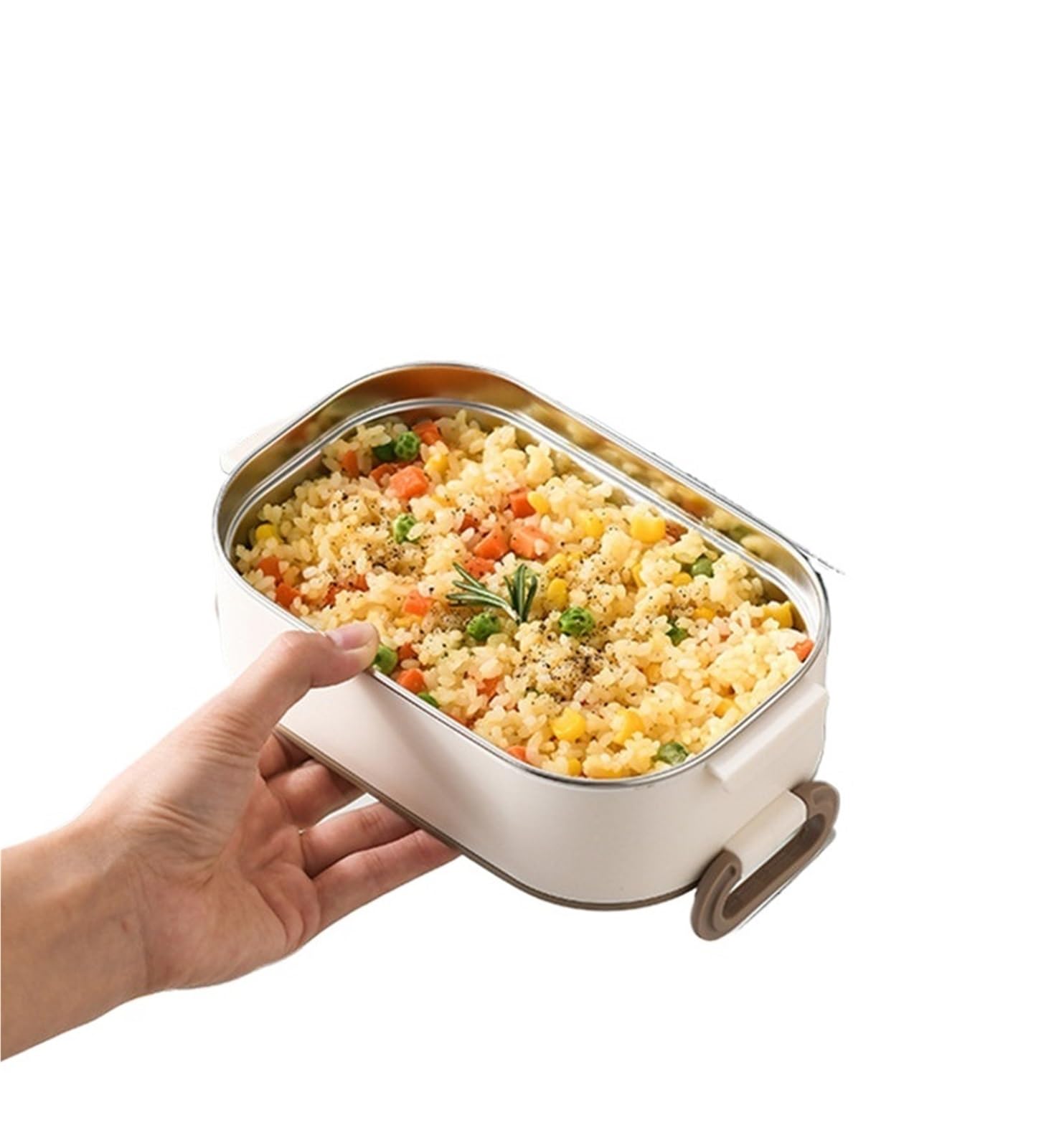 Fiambrera Lonchera térmica con contenedor de comida a prueba de fugas for adultos y estudiantes(750ml White and bag)