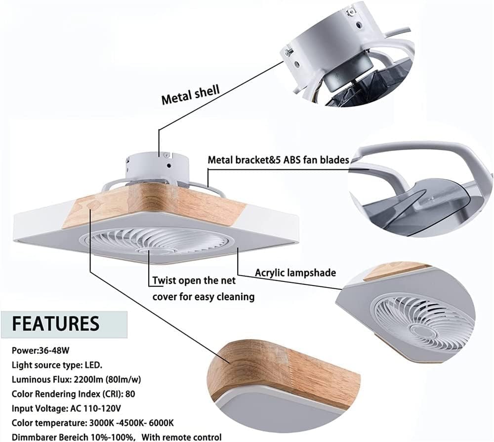 Nordic Thin Type Enclosed Ceiling Fan Light Dimmable Modern Round LED Ceiling Fan Lamp Bladeless Ceiling Fan with Remote Silent Motor 3-Color Change Bedroom Flush Mount Fan Lamp