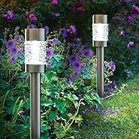 4 X Solar Powered Stainless Steel Garden Lighting LED Garden Stake