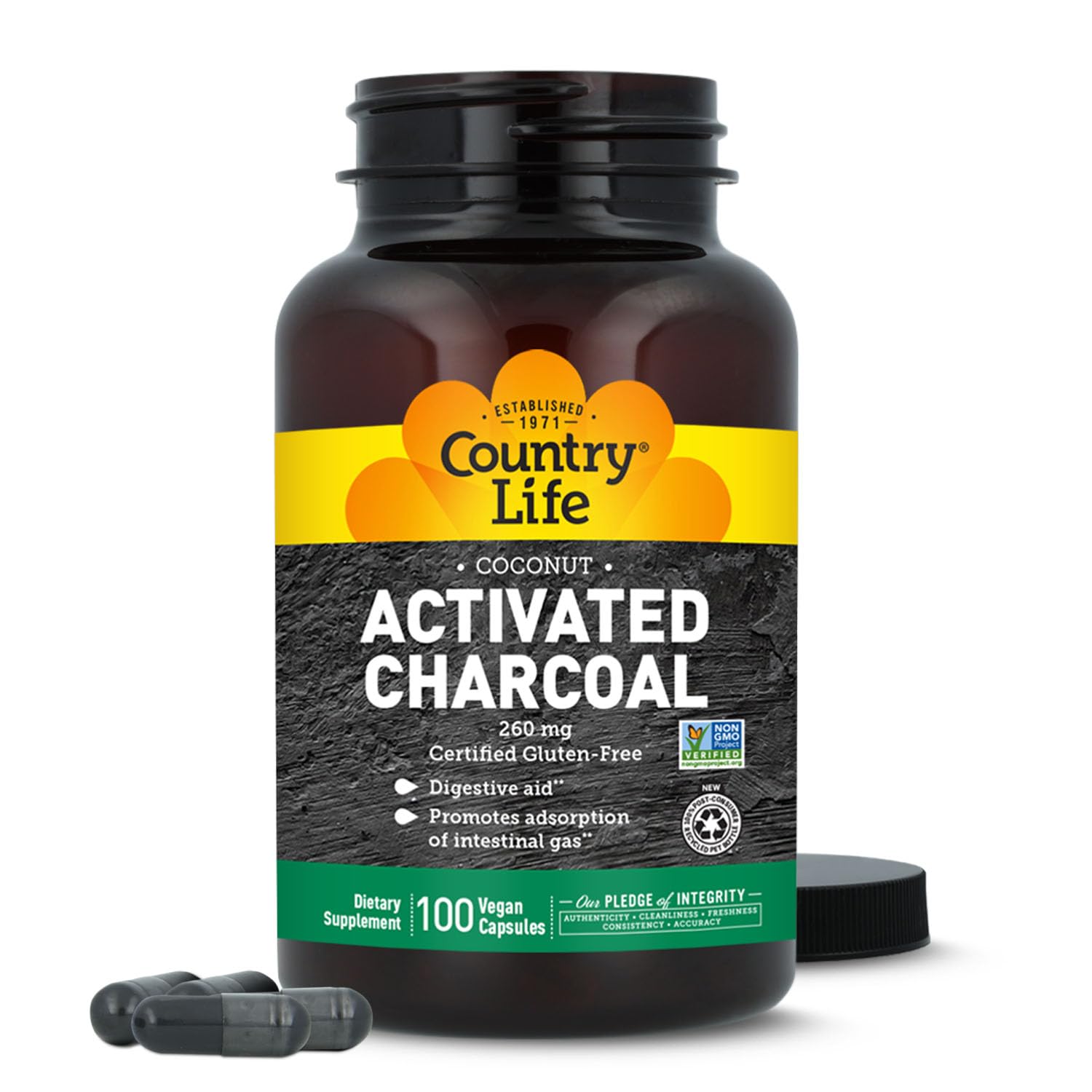 Country Life Coconut Activated Charcoal 260 mg, 100 Vegan Capsules — Amazon image 7