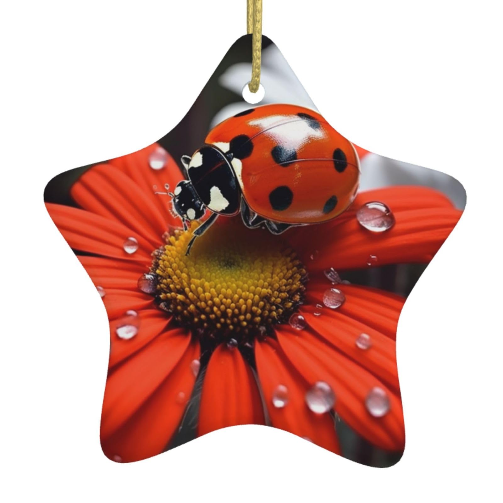 Ceramic Christmas Tree Hanging Ornaments with Gold Ropes Christmas Tree Decorations Star Ceramic Ladybug Daisy Pendant Keepsake Decorations for Holiday Xmas Gift Ideas
