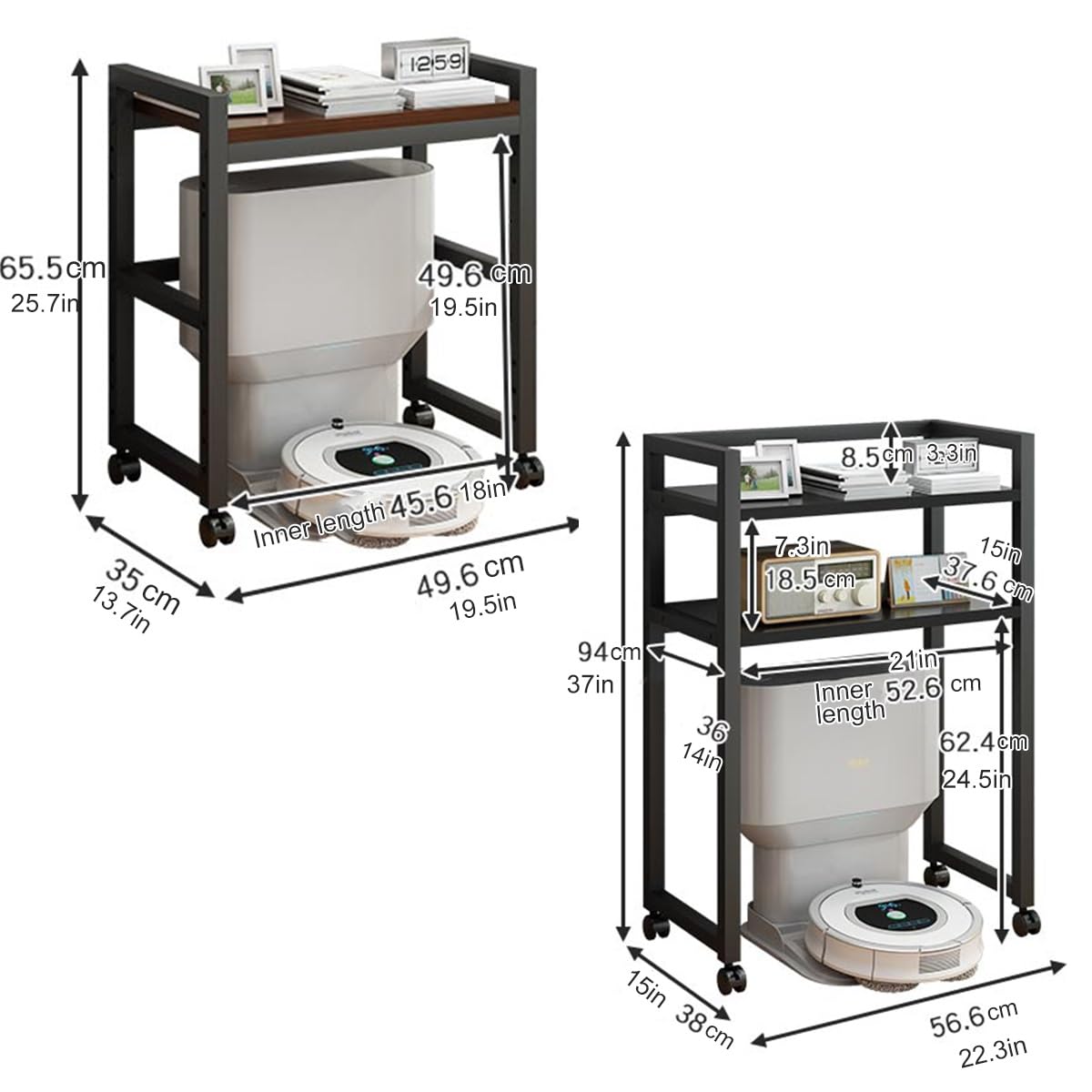 Robot Unidad de almacenamiento al vacío con estante rodante de madera para mesa auxiliar de acuario, muebles para el hogar u oficina, color negro y marrón, 50 x 35 cm
