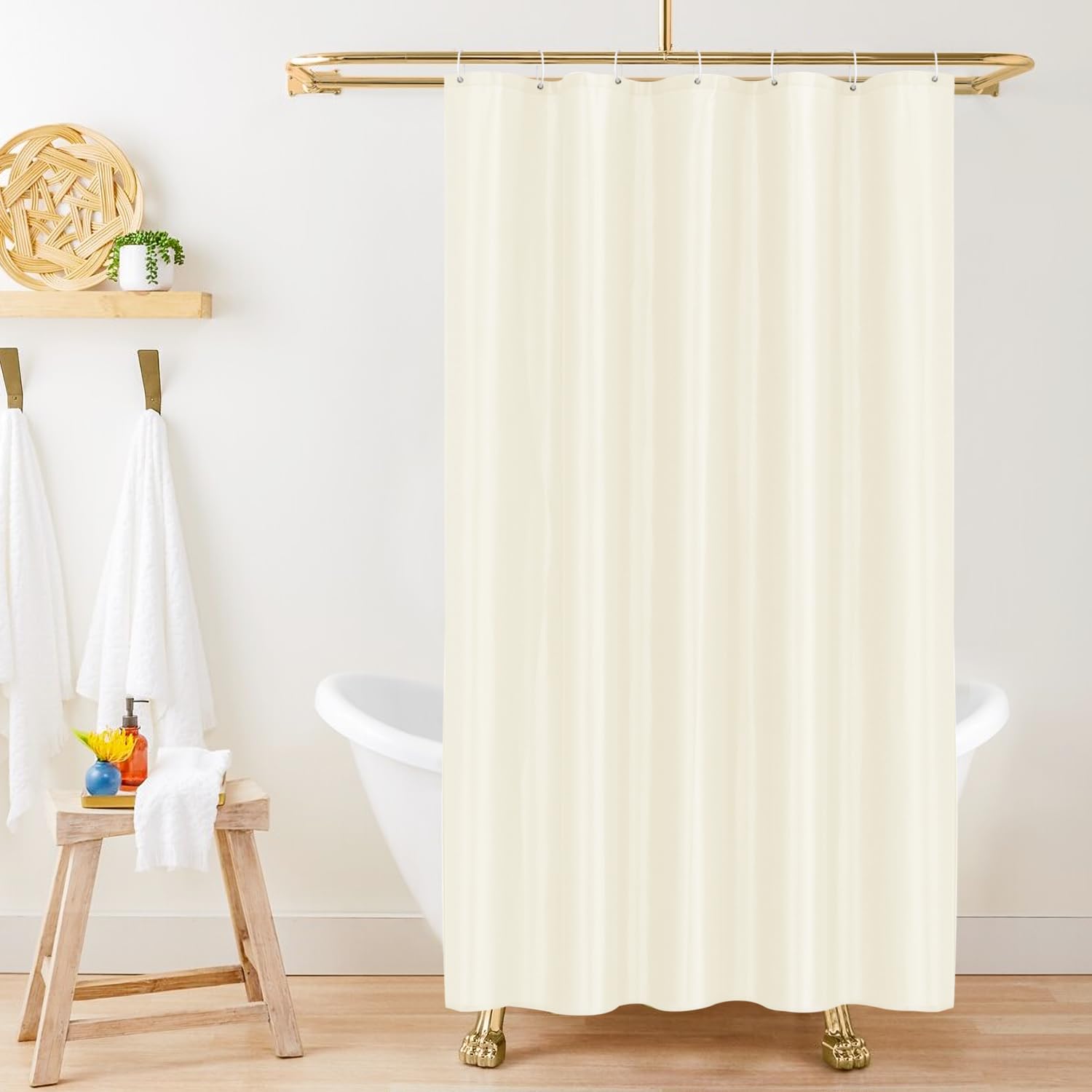 EurCross Beige Douchegordijn 100x200 Smal Waterdicht Douchegordijnen, Kleine Wasbare Badgordijn van Textiel, Anti Schimmel Antibacterieel Snel Droog Badgordijn met 7 Ringen