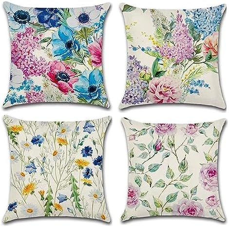 4 Packs Throw Pillow Cases - Cotton Linen Sofa & Bed Home Decor D...