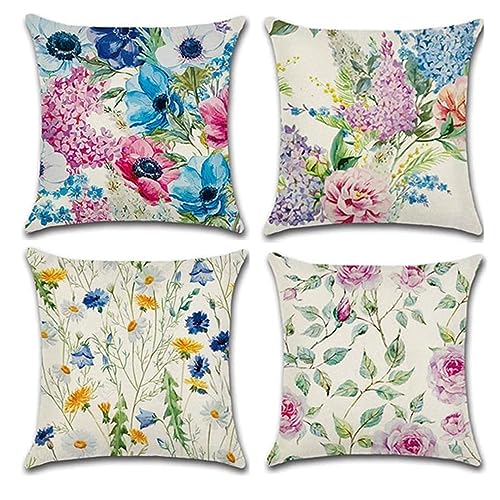 Freeas 4 Packs Throw Pillow Cases - Cotton Linen Sofa & Bed Home ...