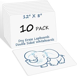 10 Packs of Small Whiteboards, Double-Sided Dry-Erase Blank Boards (Writable & Erasable) for Office, Home, Classroom, Math & Drawing (12” x 8”)