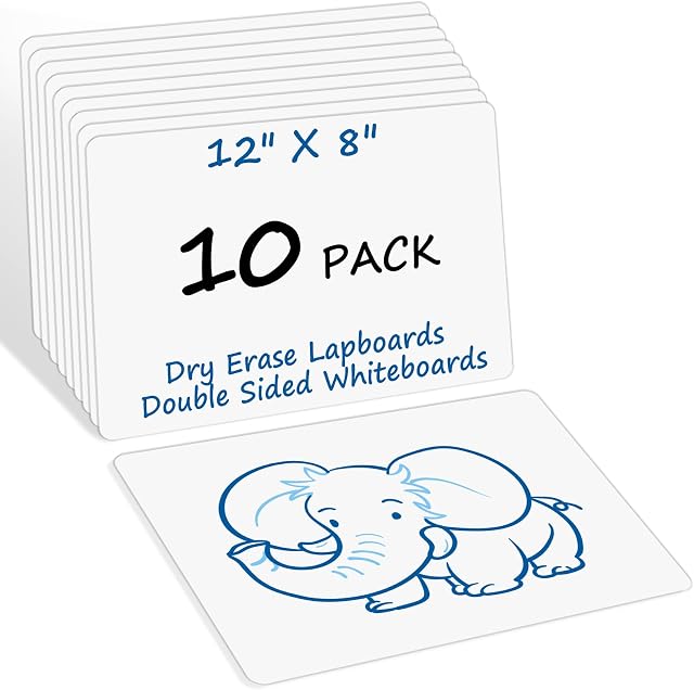 10 Packs of Small Whiteboards, Double-Sided Dry-Erase Blank Boards (Writable & Erasable) for Office, Home, Classroom, Math & Drawing (12” x 8”)