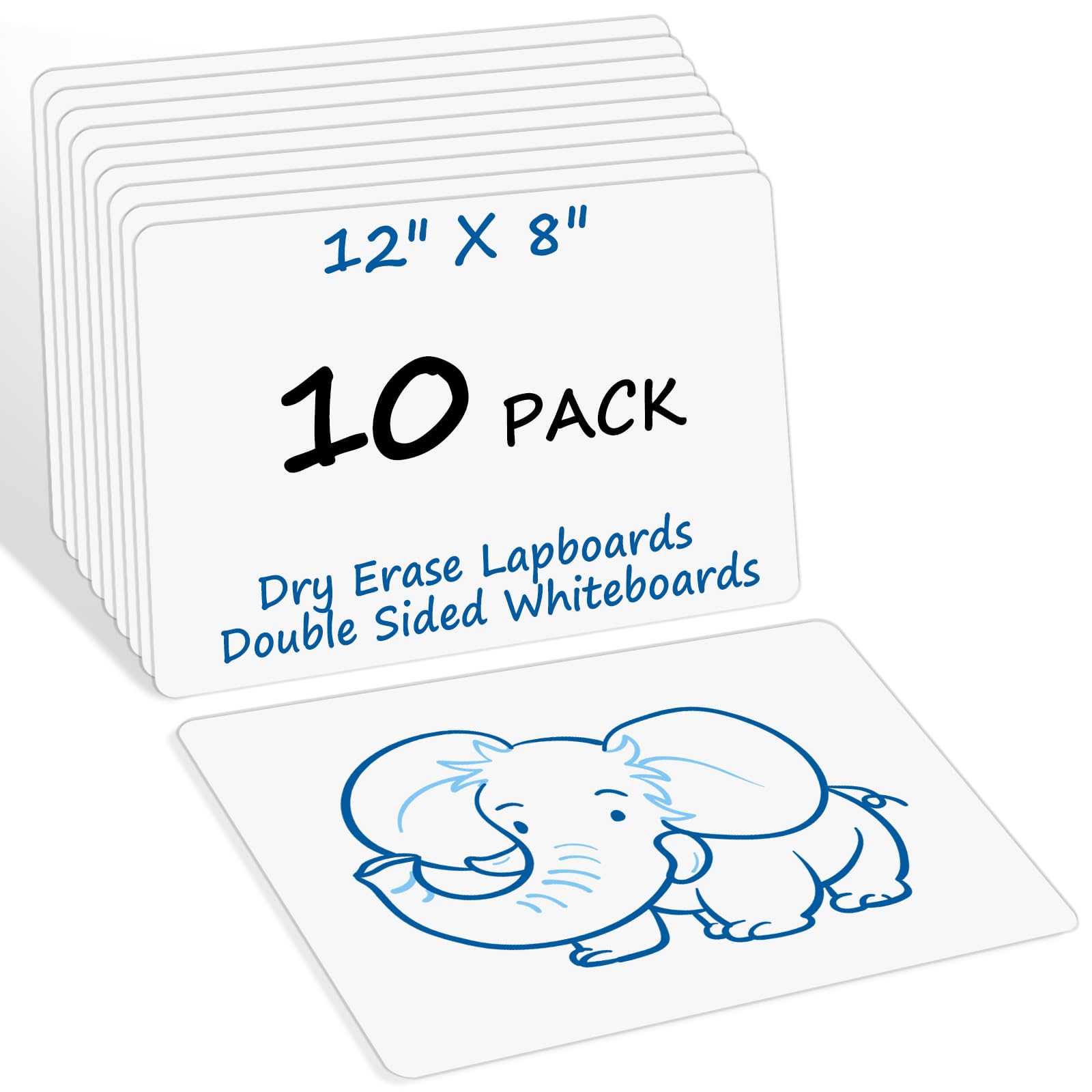 View 1 of 10 Packs of Small Paper Whiteboards, Double-Sided Dry-Erase Blank Boards (Writable & Erasable) for Office, Home, Classroom, Math & Drawing (12” x 8”)