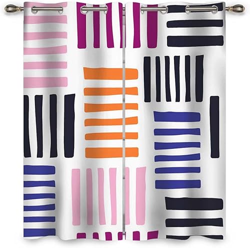 Cortinas multicolor para Sala Elegantes Modernas 2 paneles de líneas de graffiti con ojales, decoración de habitación verde de 72 pulgadas de ancho