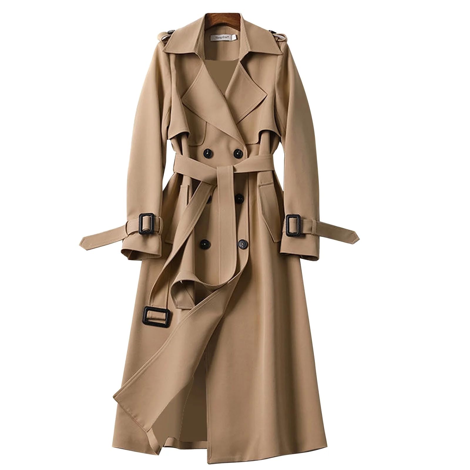 Generisch Trenchcoat Damen Lang - Mäntel für Damen Herbst Winter Übergangsmantel Trench Coat Braun Wintermantel Elegant Damenmantel Vintage Herbstjacke Übergangsjacke Windjacke