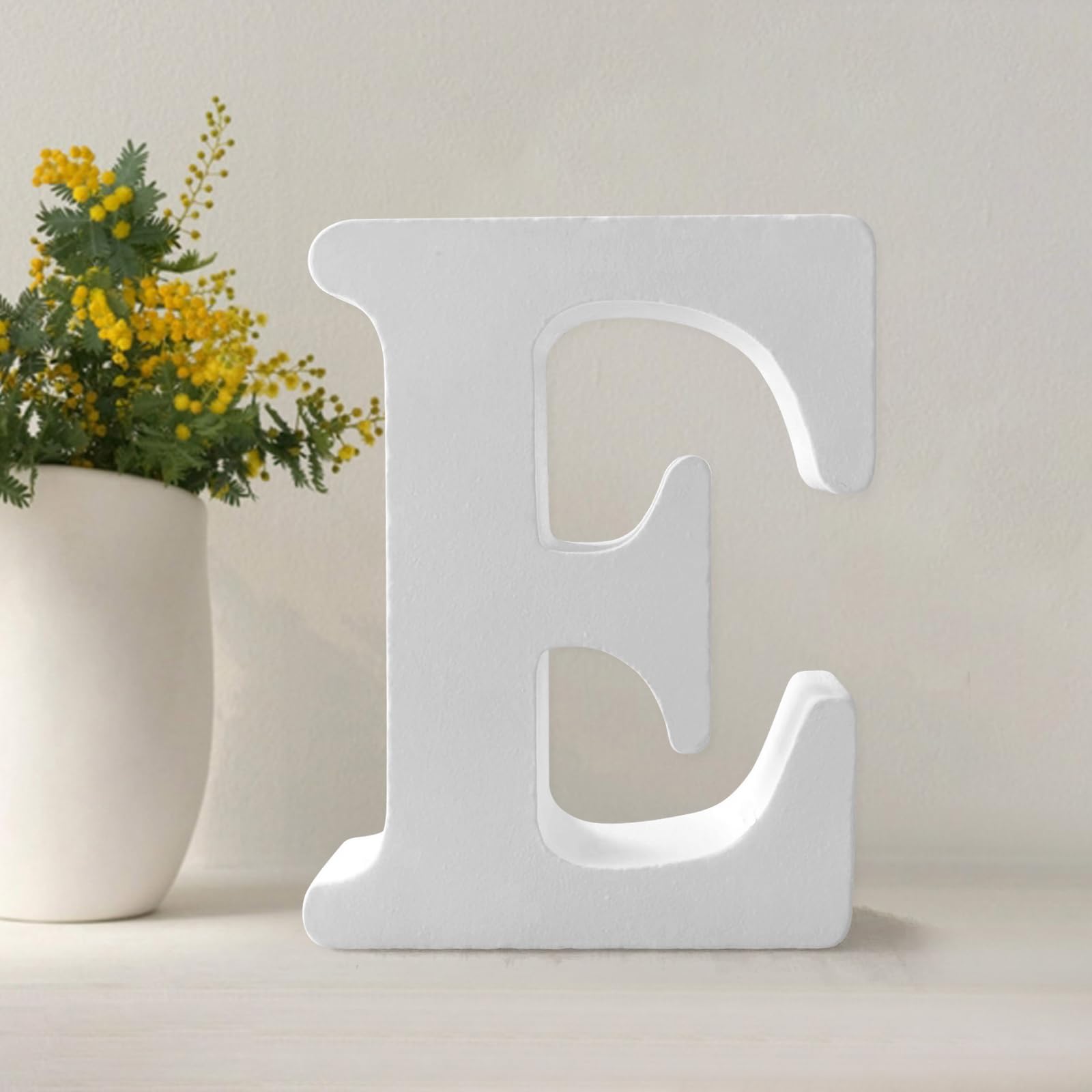 Letras de madera de 4.3 pulgadas, letras blancas de madera sin terminar para injerto, letras de madera para decoración de pared, letras de pie para dormitorio, hogar, cumpleaños, fiesta, bricolaje (E)