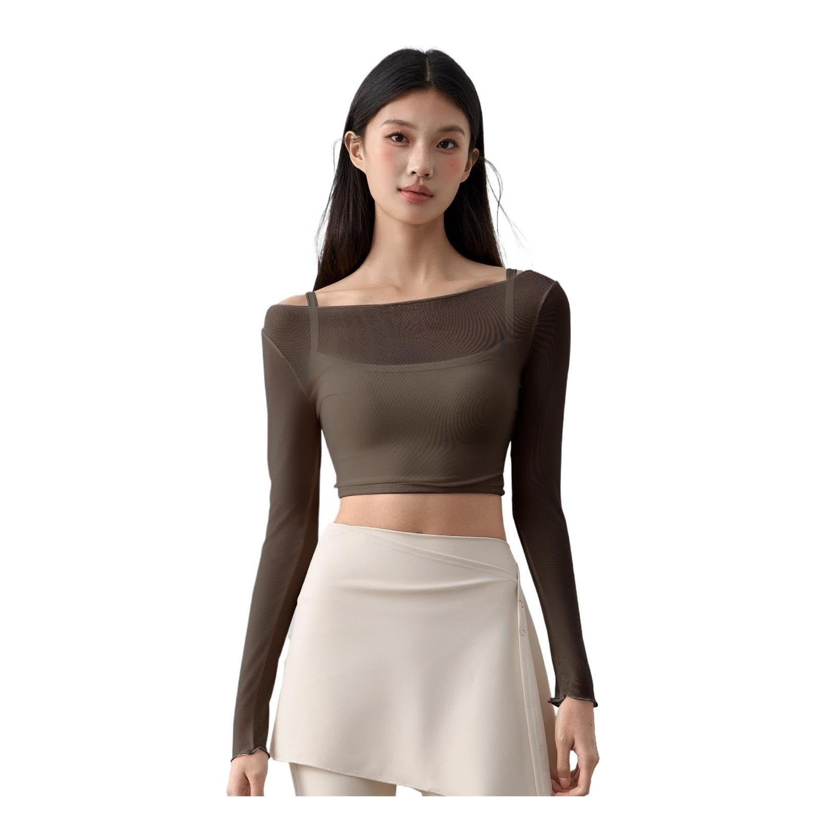 Top de Malla Manga Larga for Mujer, Elegante, for Correr, Yoga, Fitness