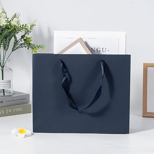 Miniatura 8 de Dasofine Bolsas de regalo azul marino, 25 bolsas de regalo de 10.6 x 3.1 x 8.7 pulgadas, bolsas de regalo azul marino con asa, bolsas de papel kraft