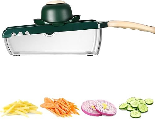 Cortador de alimentos de mandolina ajustable para cocina, cortador de verduras con hoja en V con recipiente y protector de mano, cortador de