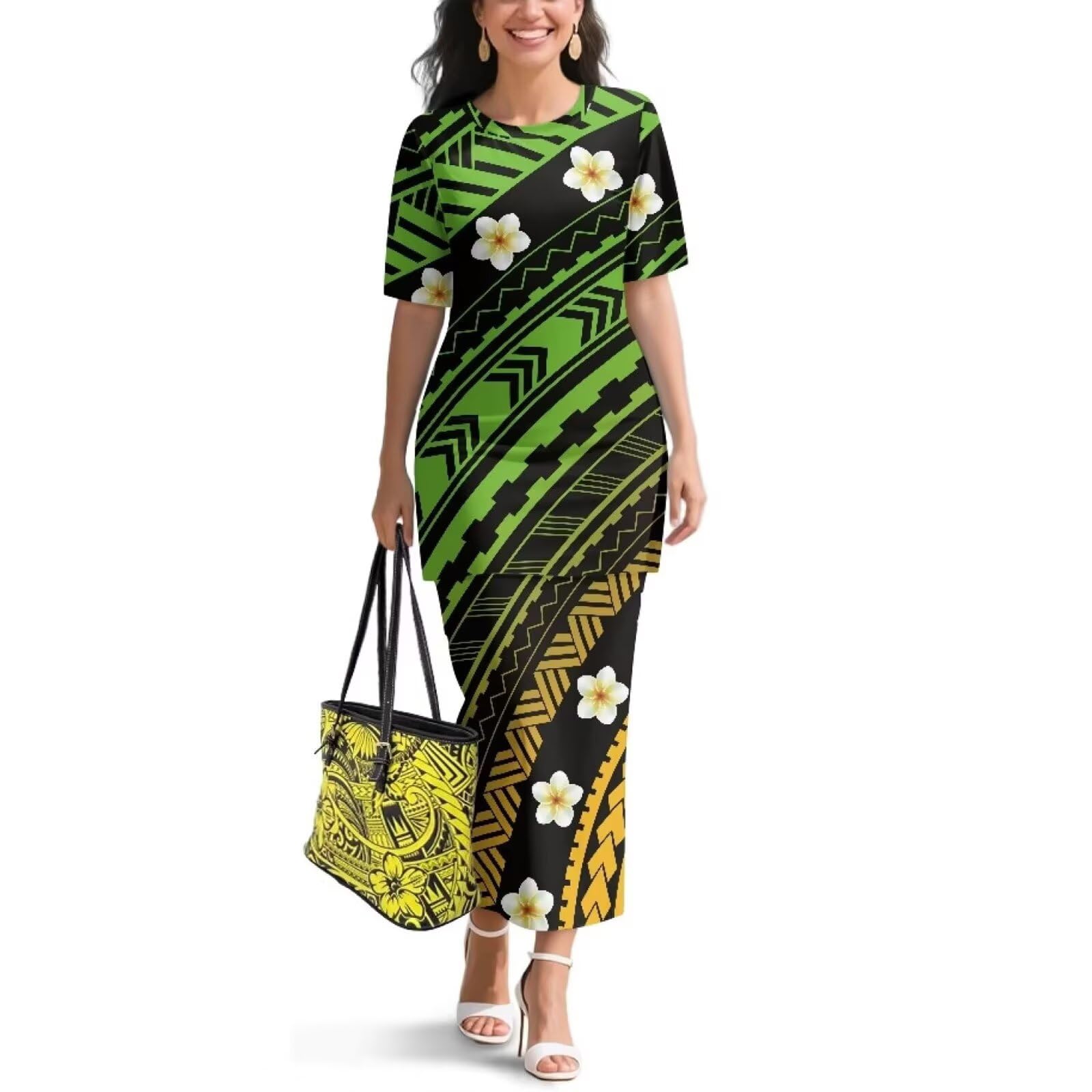 Samoa Puletasi Dress for Women Polynesian Top and Maxi Skirt Sets