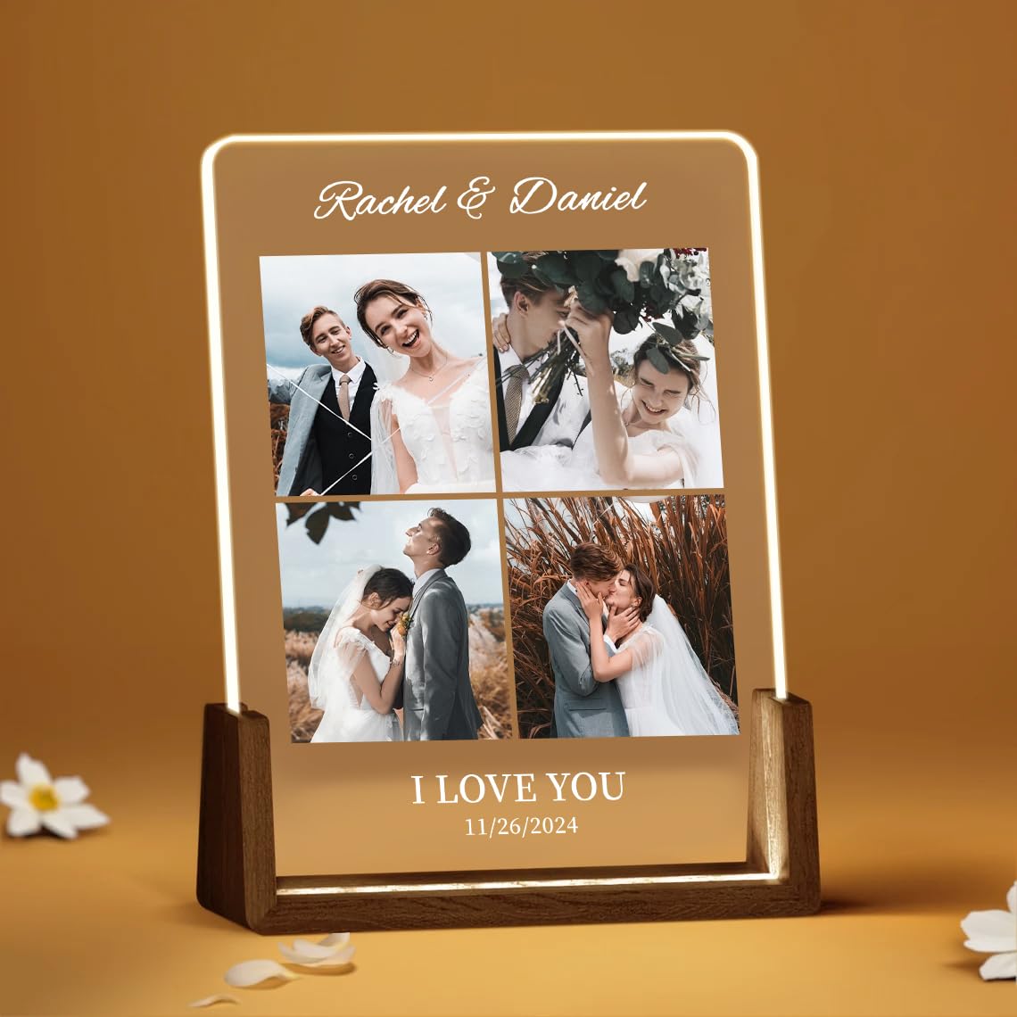 Rainsar Lampara Personalizada con Foto,Placa Personalizada con Textos,Marco de Fotos Personalizado con Led,Foto Personalizada Regalo Día de San Valentín Aniversario para Pareja Novia Novio
