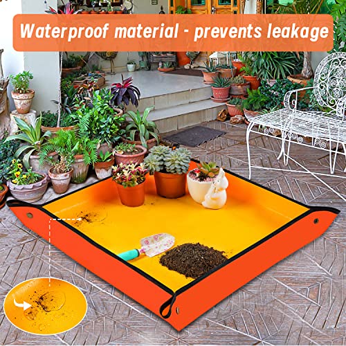 Image of Repotting Mat for Indoor Plant Transplanting & Potting Soil Mess Control, 26.8 inch X 26.8 inch Portable Potting Tray Succulent Plant Mat Indoor Gardening Tools Gardener Gifts Plant Gift for Plant Lovers