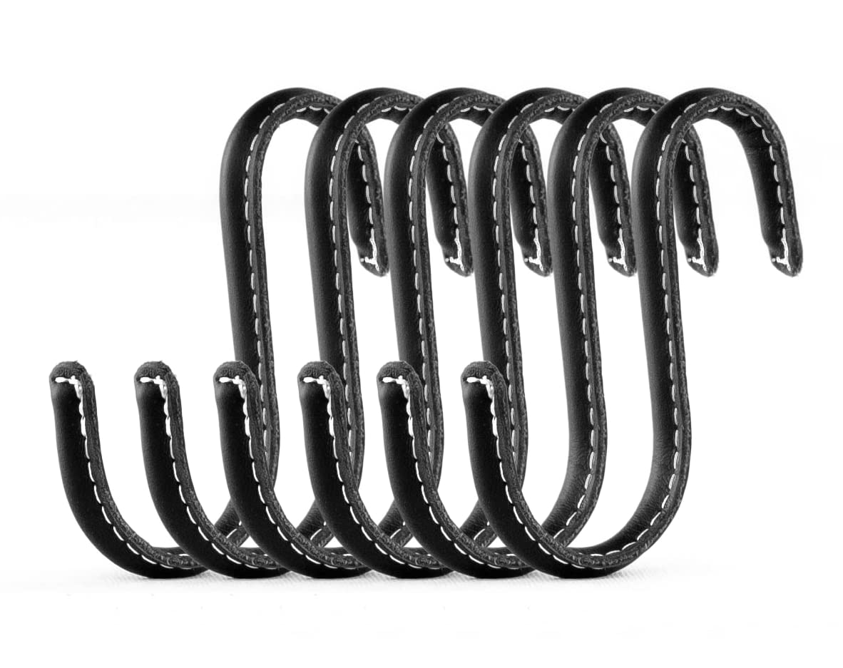 Crochets en forme de S de 10 cm en acier inoxydable gainé cuir noir Brute Strength - 6 pièces