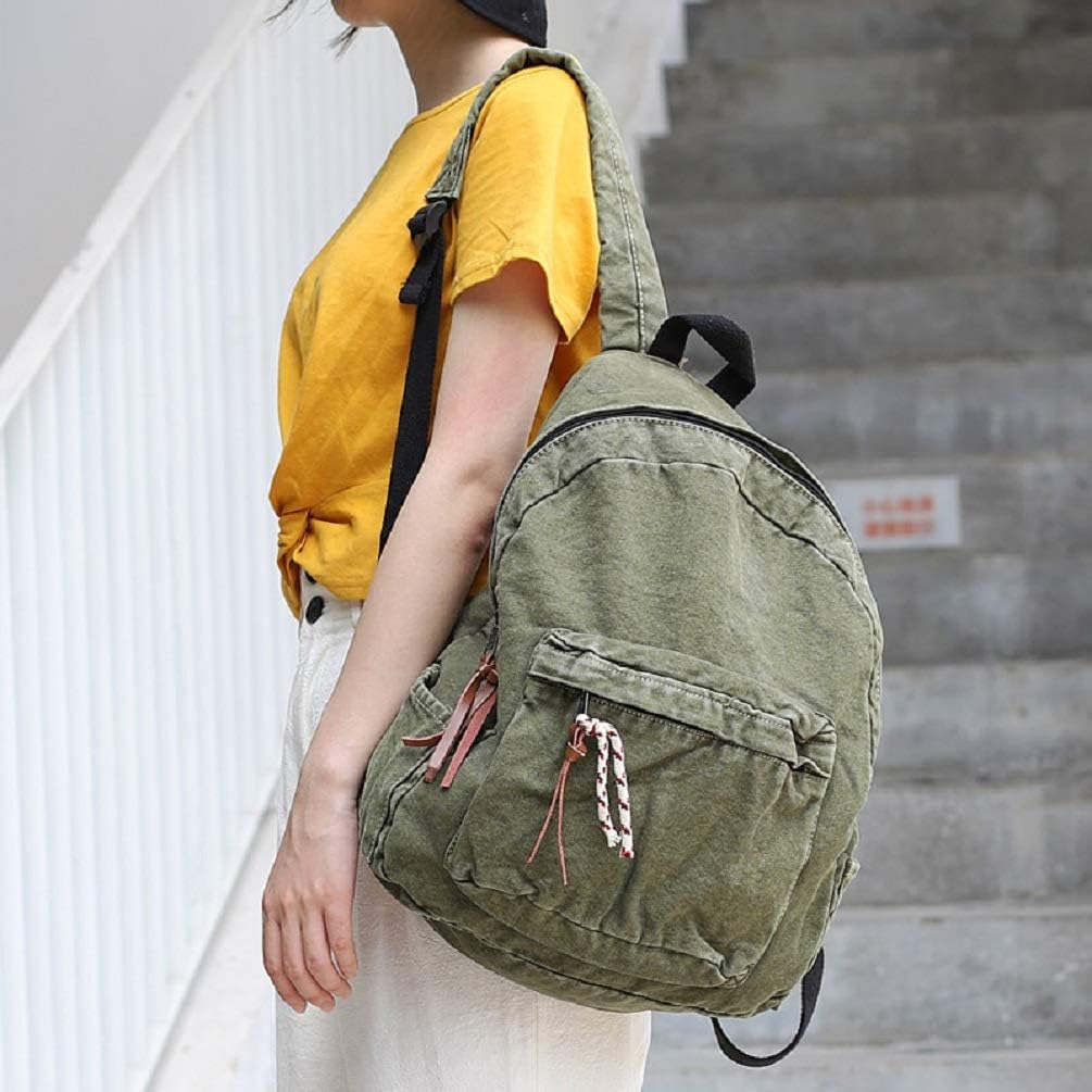 Backpack for Women Men Soft Denim Canvas Bag Casual Travel Backpacks Jeans Daypack Pure Colour Green