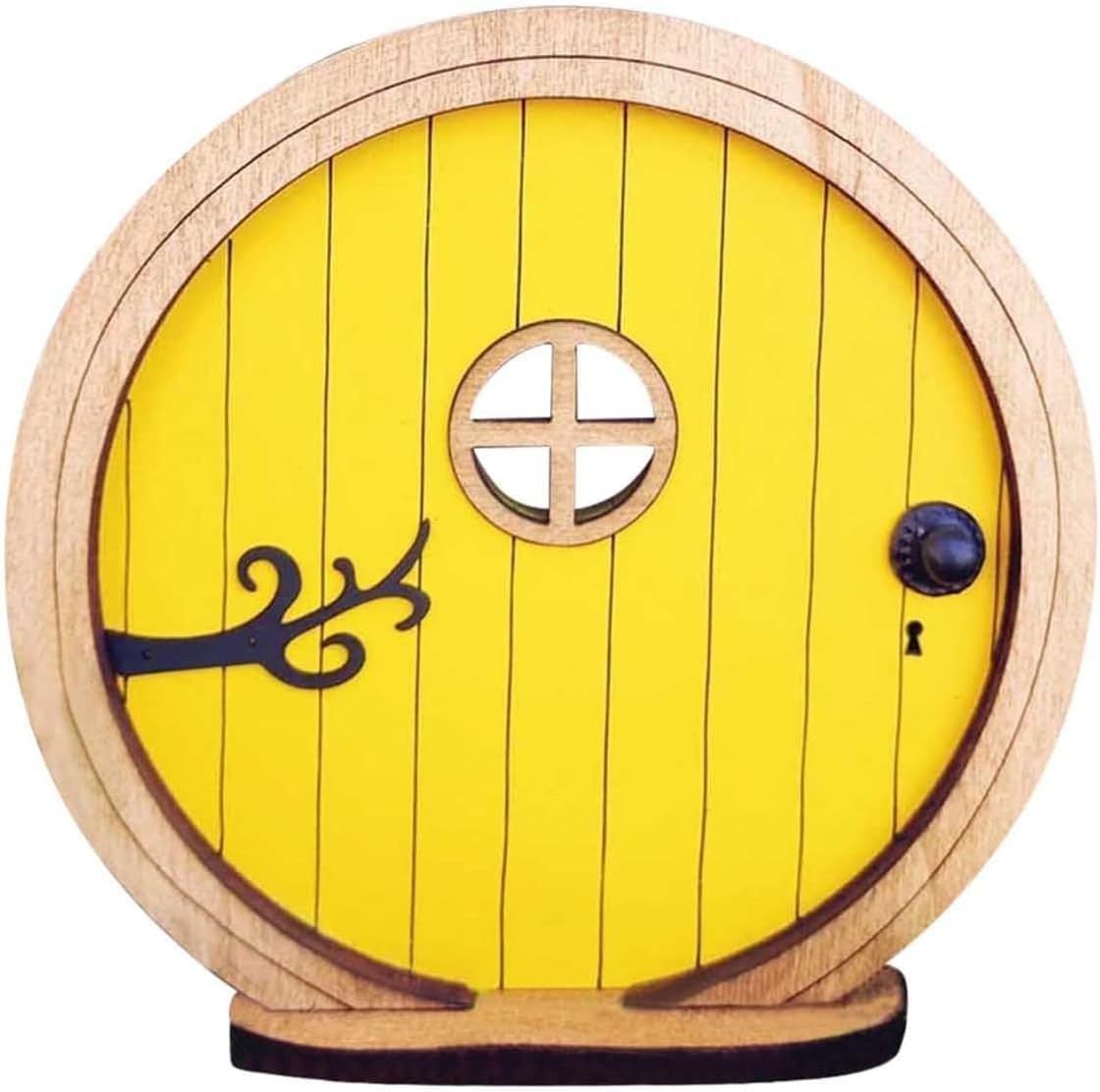 Elzhan Yellow Fairy Garden Door for Tree, Fairys Doors for Trees Outdoor and Tree Trunk,Mini Fairy Garden Sculpture Lawn Ornament Decor, Fairytales Door Decoration,Gardens Miniatures,Buildings