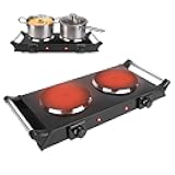Moclever Portable Electric Stove – Double Burner Hot Plate with 5 Temperature Settings, 2000W Countertop Cooktop for RV, Home, & Camping, Compatible with All Cookware, Stay-Cool Handles(Black)