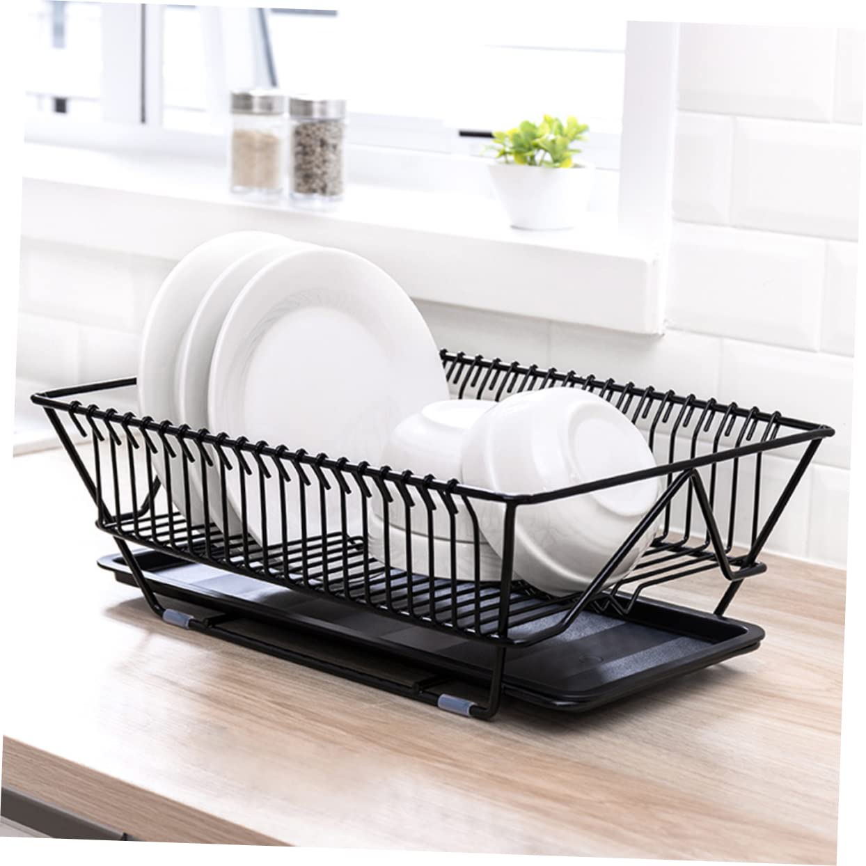 Alipis Égouttoir à Vaisselle en Acier Noir Plateau D'écoulement et Design Drainant, Organiseur Multifonction pour Comptoir Cuisine Près de L'évier