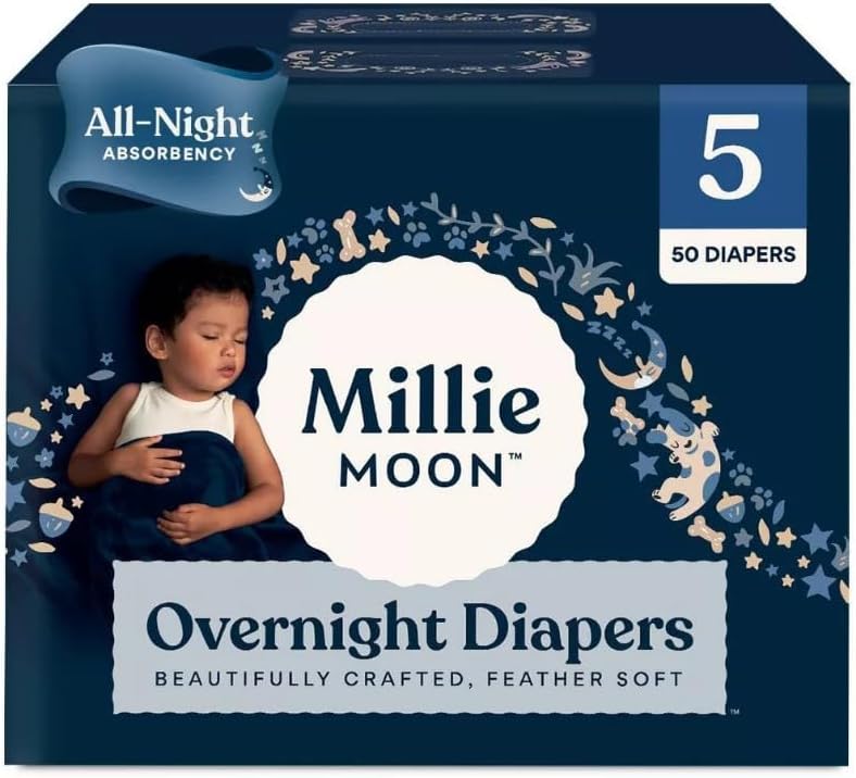 Millie Moon Overnight Diapers ~ (Size-5 and count-50) ~ Diaper Weight Range ~ 28 to 43 Lbs.