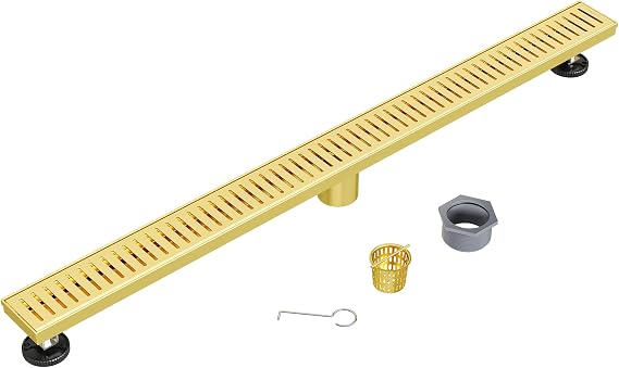 Neodrain 36 Gold Linear Shower Drain with Removable Capsule Pattern Grate | 304 Stainless Steel Rectangle Linear Shower Drain,with Adjustable Feet, Hair Strainer, CUPC Certified,Fits Bathroom & Balcony