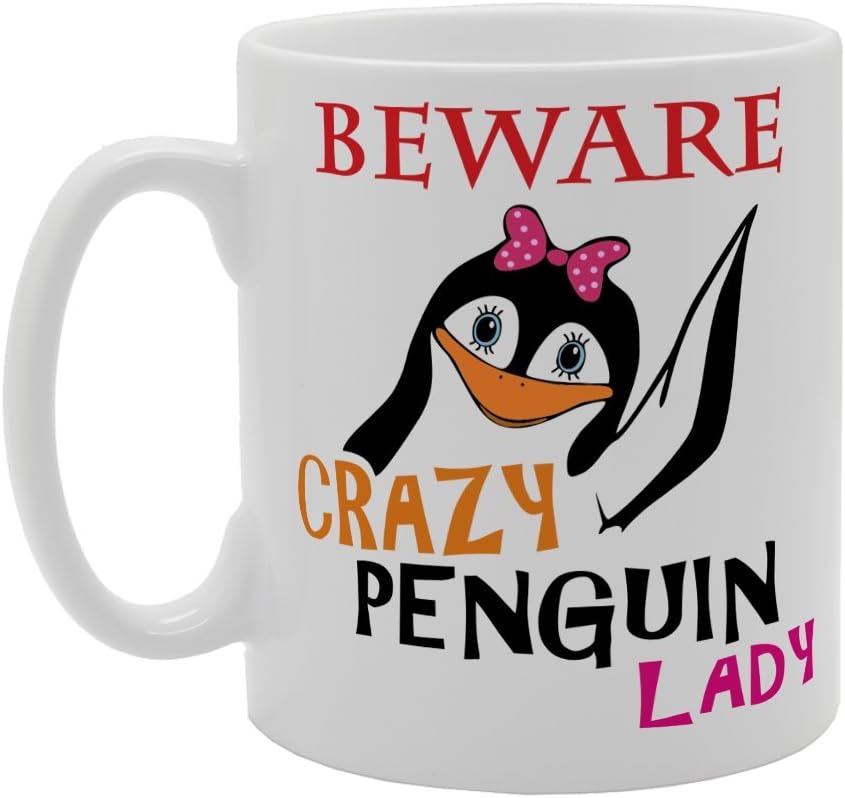 MG1050 Beware Crazy Penguins Lady Novelty Gift Printed Tea Coffee Ceramic Mug