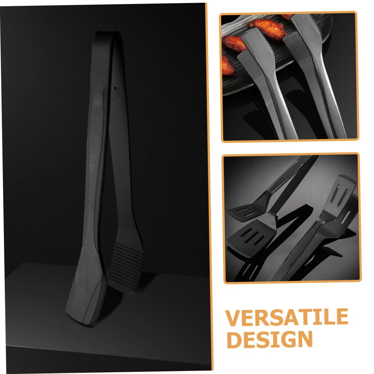 GALPADA Set e Facile da Usare 2 Pezzi Pinze Barbecue in Silicone Nero Design Semplice Resistente al Calore per Cucinare e Girare Cibo in Cucina a Colazione
