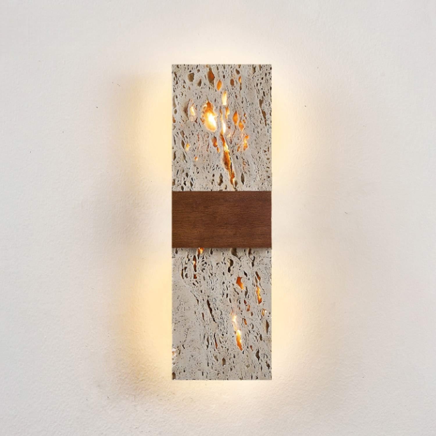 USMJQVZ Natural Stone Wall Sconces Wood Travertine Wall Sconce G9 Base Marble Retro Vintage Japanese Wabi Sabi Style Lamp Bedroom Bedside Living Room Vanity