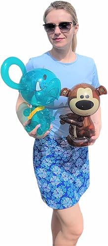 Miniatura 3 de Hug Me - Animales inflables de zoológico salvajes de safari. (paquete de 6) para abrazar brazos, elefante, tigre, mono, conejo, oso de peluche.