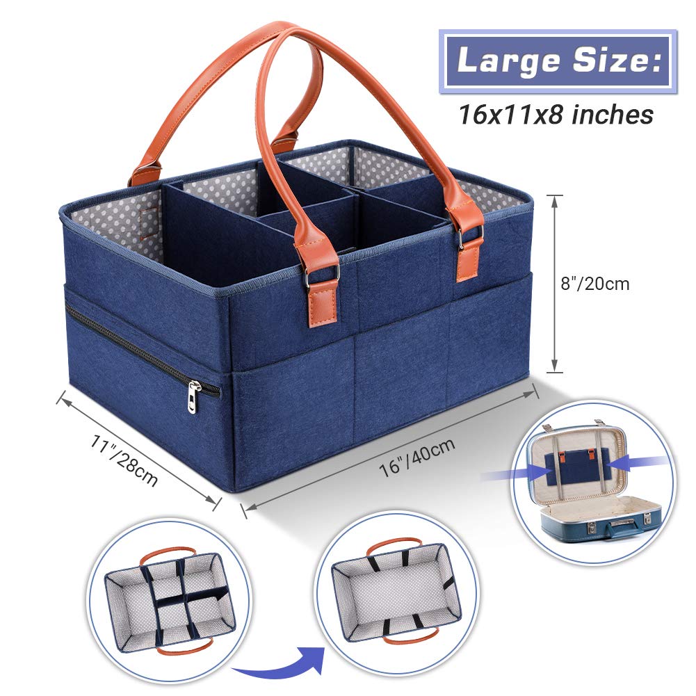 Luiertafel Organizer Blissful Diary Luiertas Organizer, Stijlvolle Opbergmand Voor Nieuweboren Essentiële Zaken & Luierstation, Baby Shower Cadeau & Must-Have, Blauw Bloemen Diaper Bin