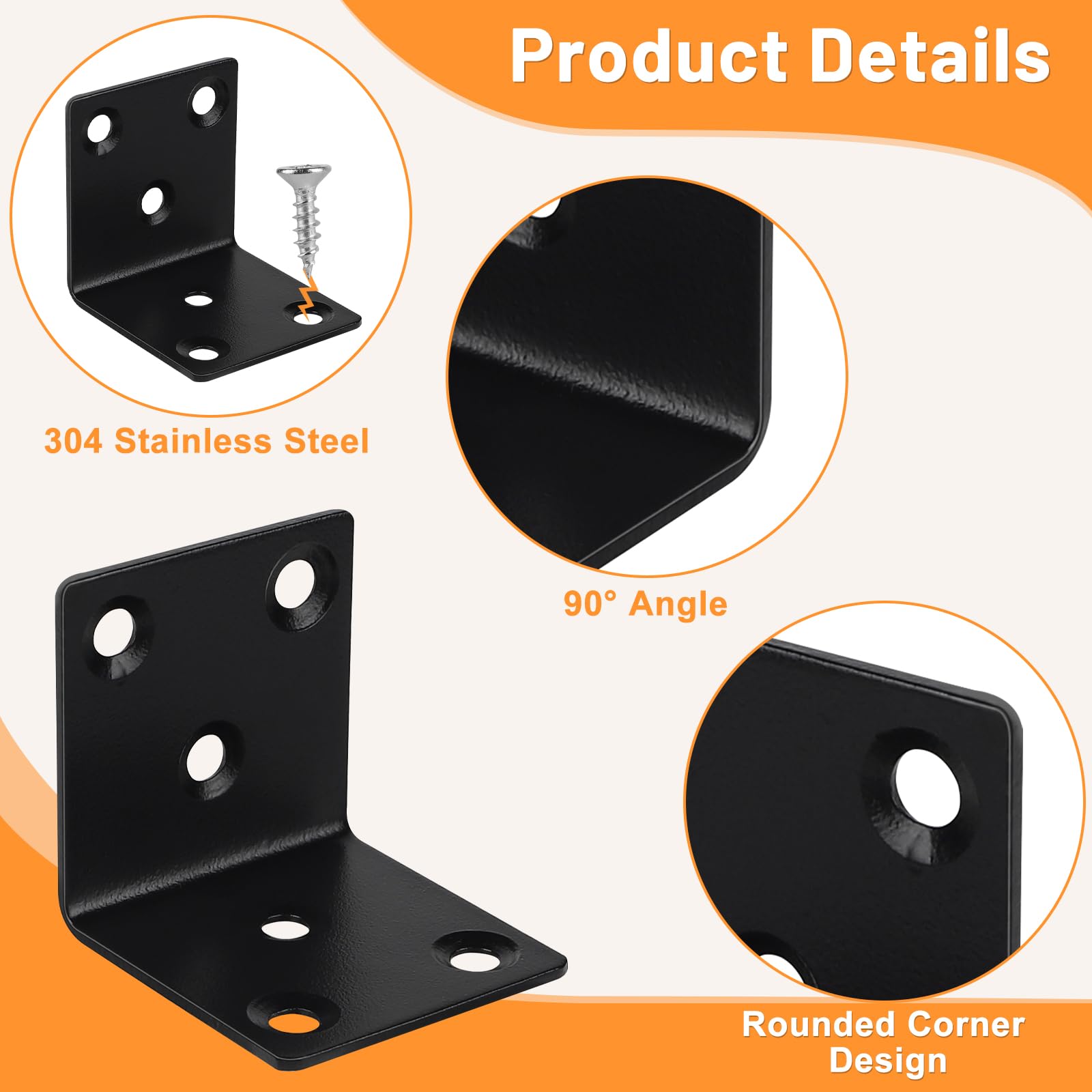 LALAGO Pack of 12 Stainless Steel Angle Connectors, 50 x 50 x 50 mm, Small Mounting Bracket with 78 Screws - Image 3