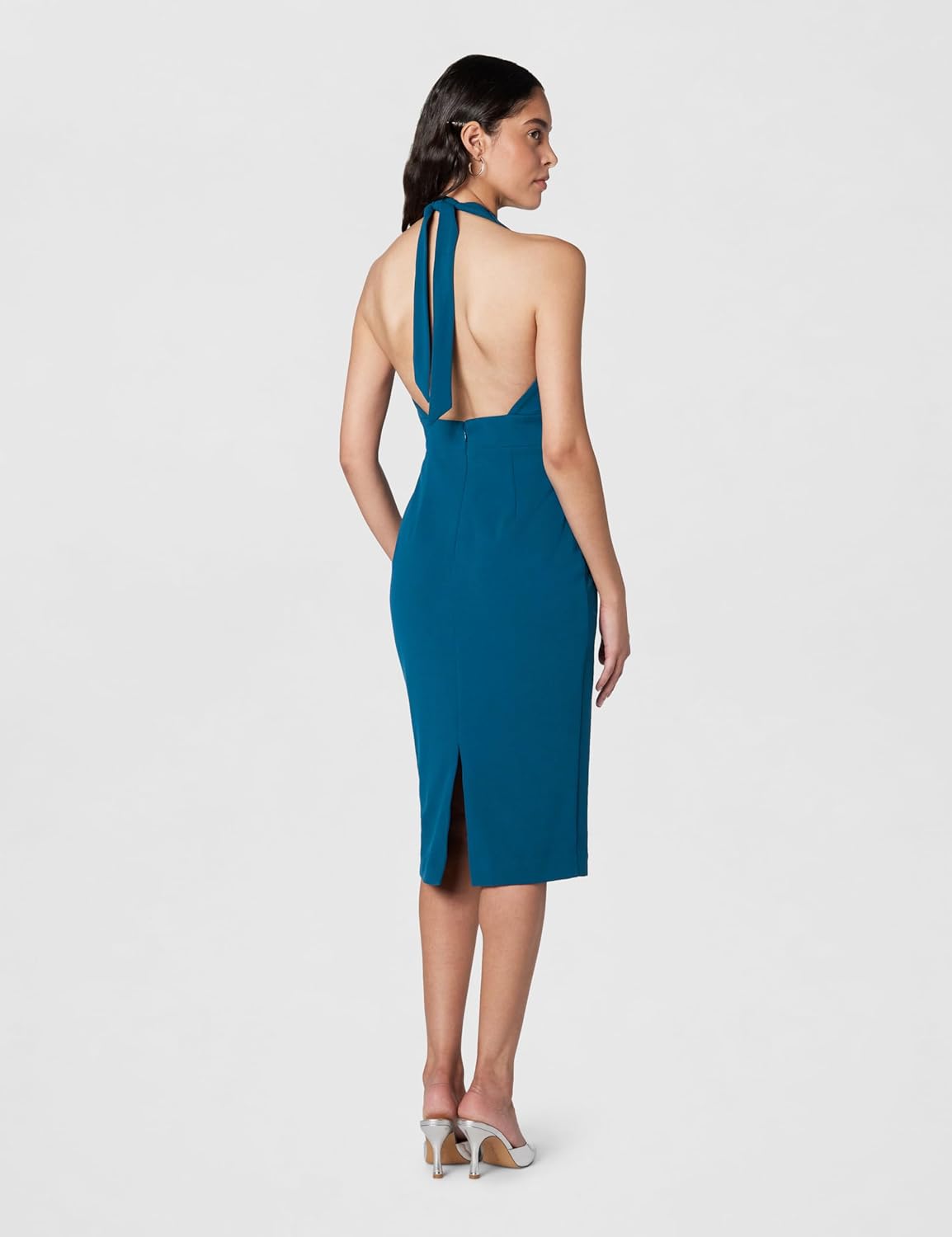 Dress The Population Womens Vanessa Deep Plunge Neckline Halter Bodycon Midi Dress - Image 3