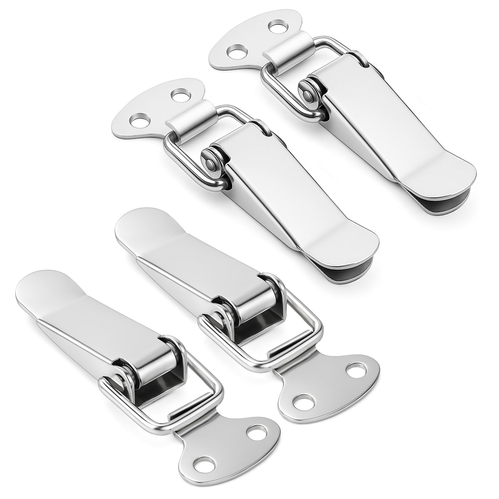 4 PCS Stainless Steel Toggle Latch Spring Loaded Latch Silver Catch Hasp Clamp Clip Lock for Cabinet Wooden Case Box Chest Toolboxes