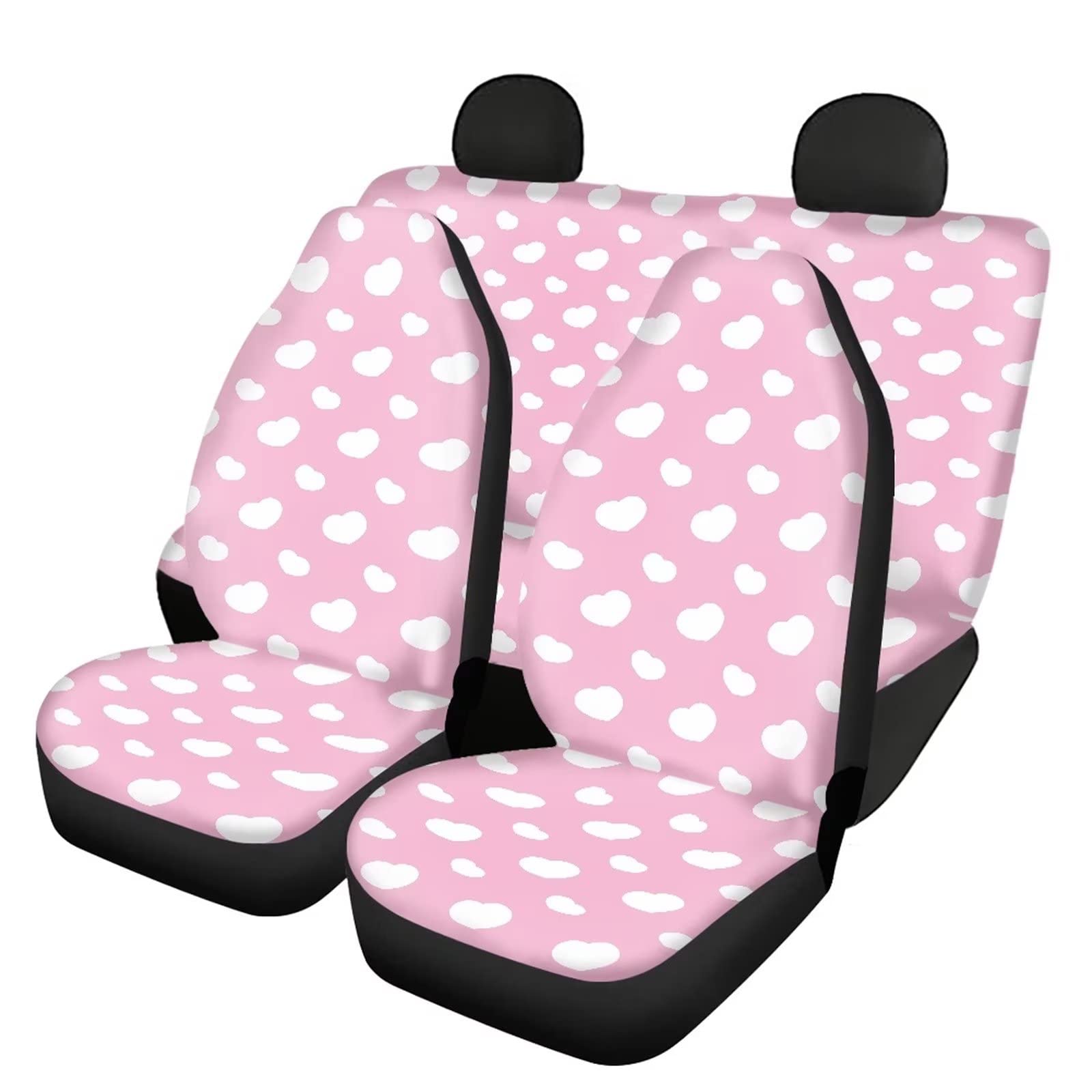 Modysero Universal Auto Car Seat Cover Full Set Pink Heart Print Stylish Durable Easy Install Car Seat Protector for Women Breathable Comfortable Front Back Seat Cover Universal Fit Most Cars Trucks