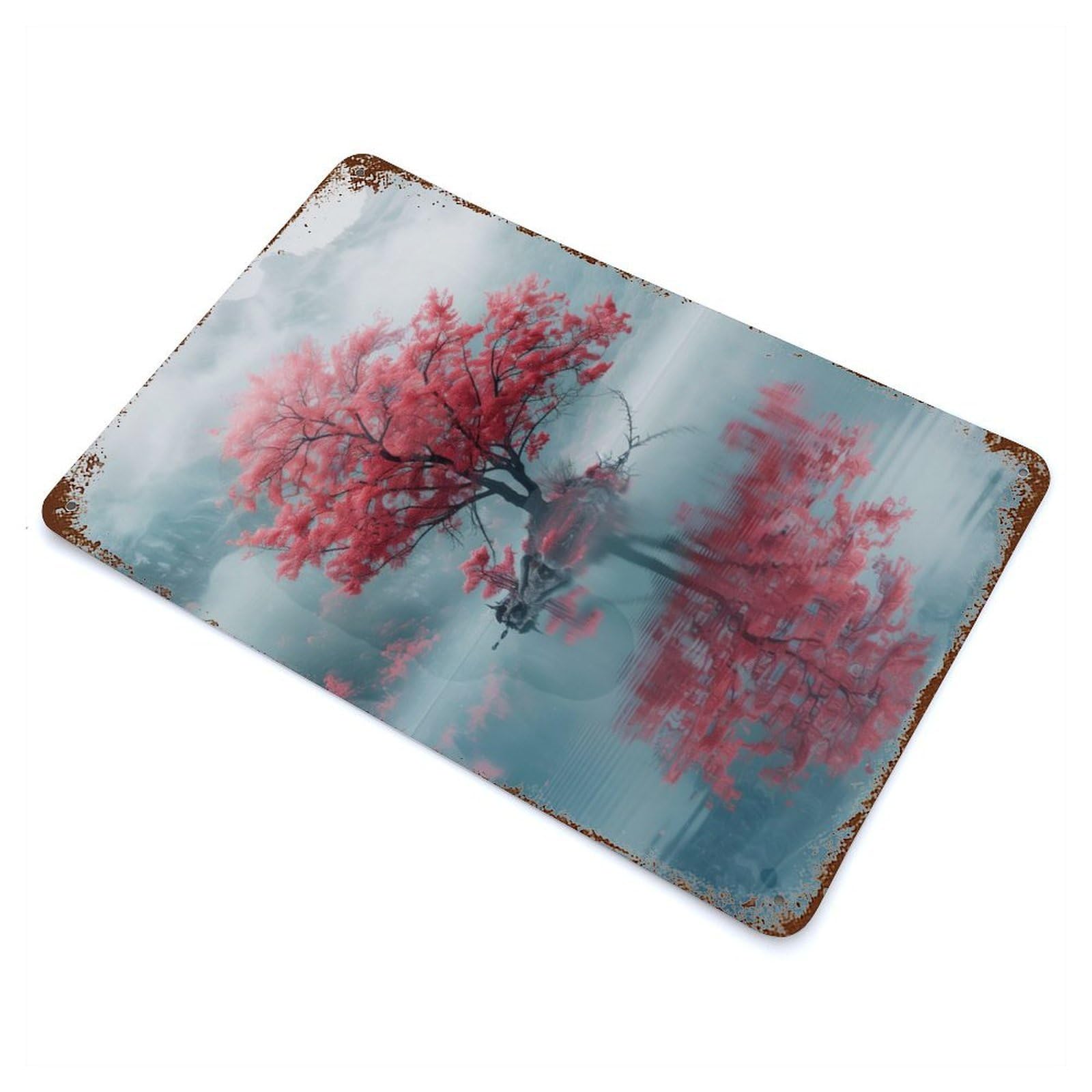 Cherry Sakura Tree Of Life Rust Effect Tin Sign 11.8"x7.9", Novelty Wall Decor for Garage, Pub Or Kitchen