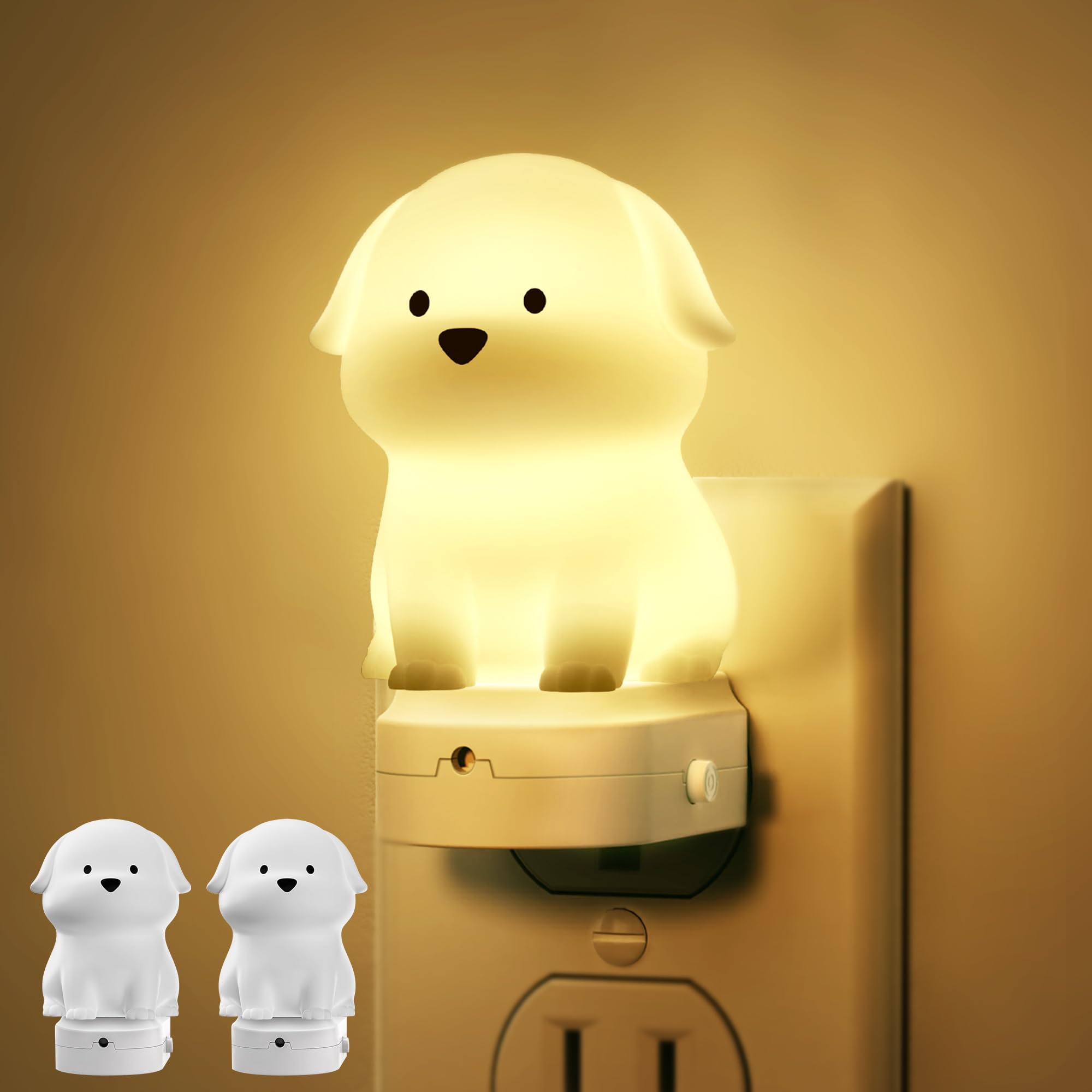 DORESshop Night Light for Kids[2 Pack],3D Cute Puppy, Plug in Night Light