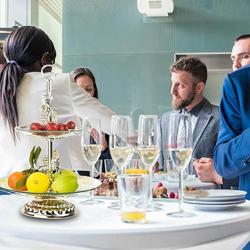 Miniatura 3 de TBVECHI Cuenco de vidrio de frutas de 2 niveles, soporte para tazón de frutas y verduras para encimera, mesa de café, dormitorio, diseño elegante y