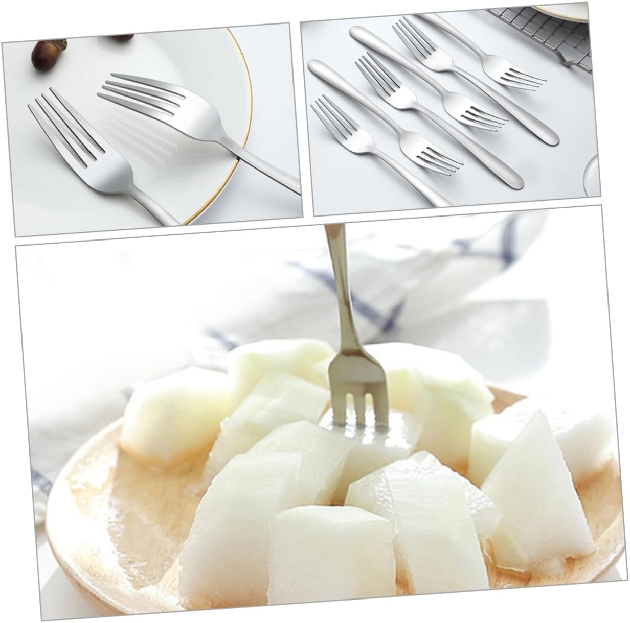 PRETYZOOM 24pcs Stainless Steel Dessert Forks Multi Function Cake Forks for Parties Elegant Design Easy to Clean for Fruits Snacks and Appetizers