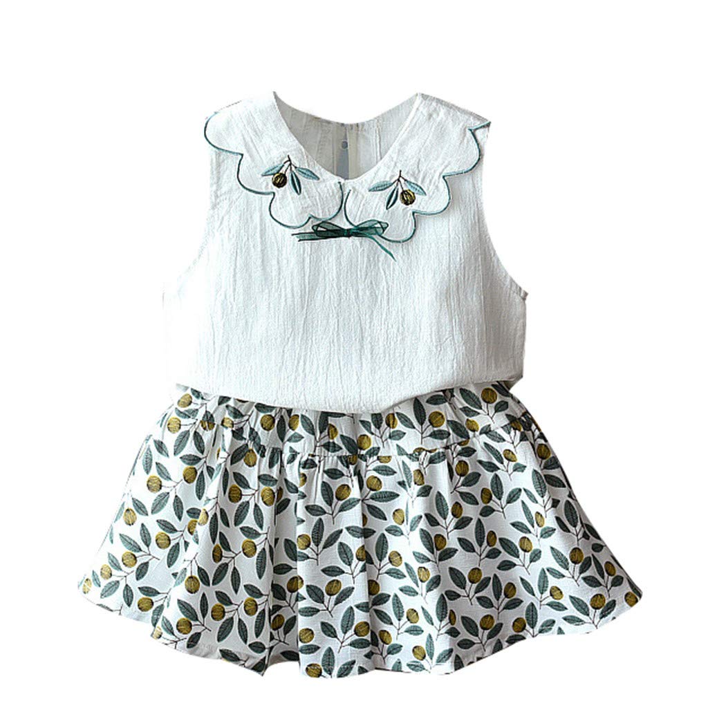 Baby Girls Clothes, Toddler Baby Kids Girls Sleeveless Ruffles Tops Floral Skirt Princess Outfits