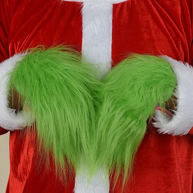 SINSEN Christmas Mask Furry Gloves Hat Green Big Monster Latex Full Head Mask Christmas Halloween Carnival Cosplay Costume Props Fancy Dress Mask for Adults - Image 4