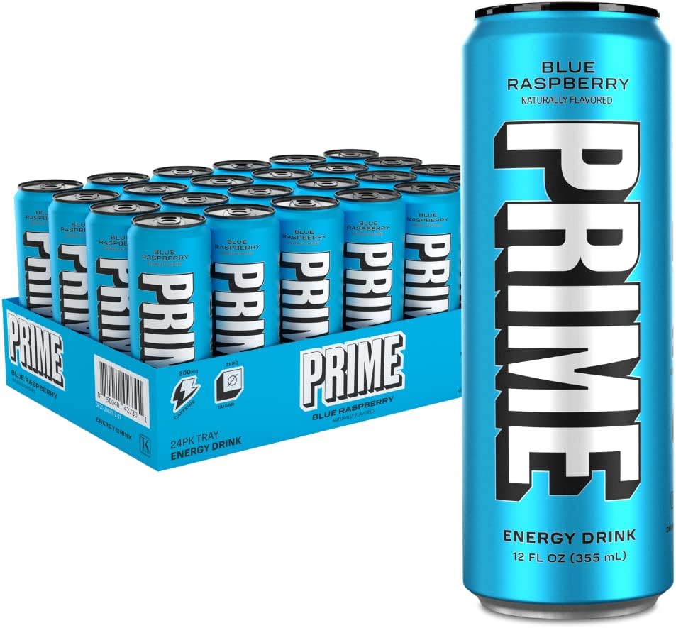PRIME Energy BLUE RASPBERRY | Zero Sugar Energy Drink | Preworkout Energy | 200mg Caffeine with 355mg of Electrolytes and Coconut Water for Hydration| Vegan | Gluten Free |12 Fluid Ounce | 24 Pack