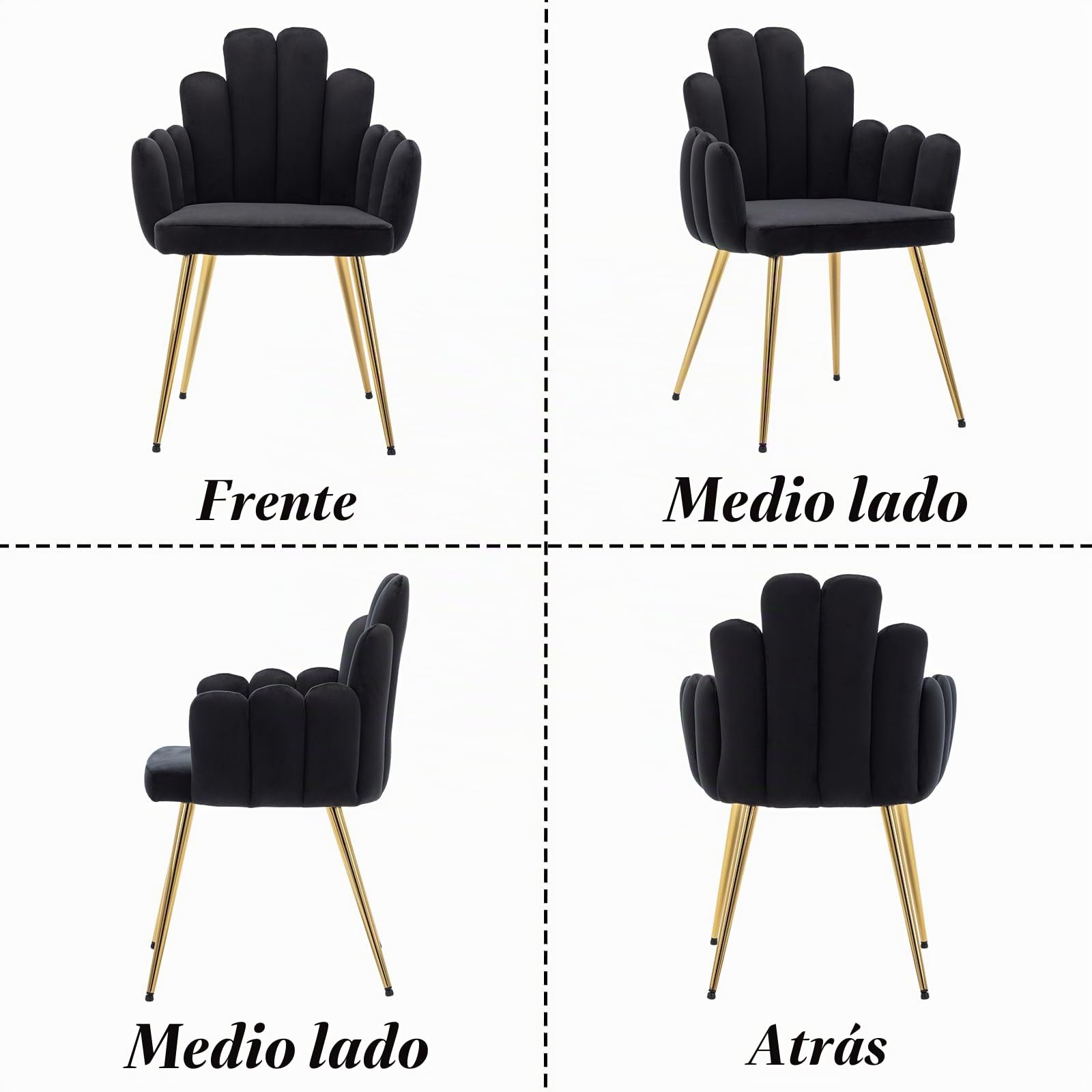chairus Juego de 2 Sillas de Comedor de Terciopelo Sillas Cocina Modernas con Patas Doradas,Sillas de Salón Elegantes Sillas de Ocio con Respaldo para Restaurante/Cafetería,Negro | Sillón de peluquería Reposabrazos cómodo respaldo original pies dorados pa