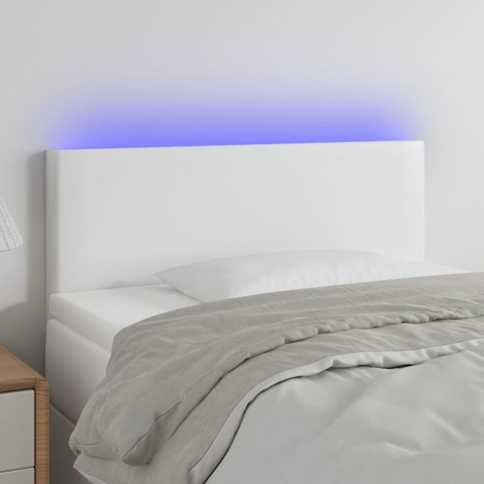 LAPOOH Cabecero con LED, Cabeceros Cama, Cabeceros Moderno, Cabezales Cama, Muebles Habitacion, Mueble Cabecero,Cama Cabeza, Cuero sintético Blanco 90x5x78/88 cm