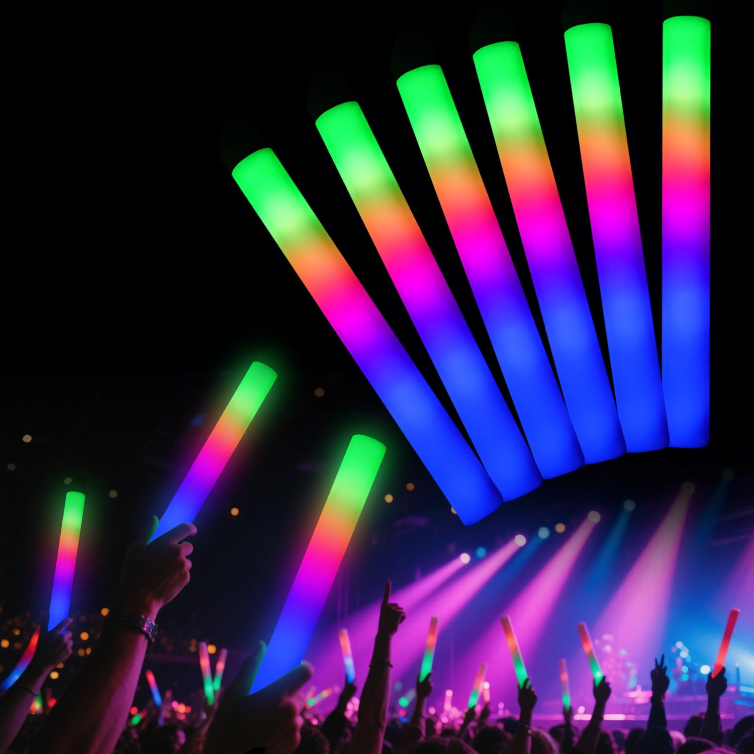 DoInFun 46 Pieces LED Foam Glow Sticks with 3 Mode Flashing Glow Sticks Bulk Pack Kids Party Bag Fillers for Halloween, Christmas, Birthdays ,The Dark Party Supplies